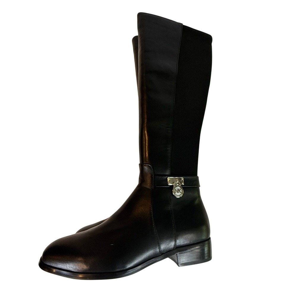 Michael Kors Hamilton Tall Boot Black Nappa Leather MK Padlock 5.5 NWB